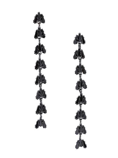 Black Linear Fringe Drop Earrings