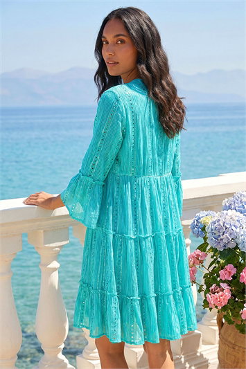 Sequin Shimmer Tie Detail Smock Dress 14595992