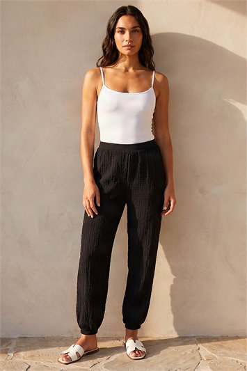 Black Textured Balloon Trouser