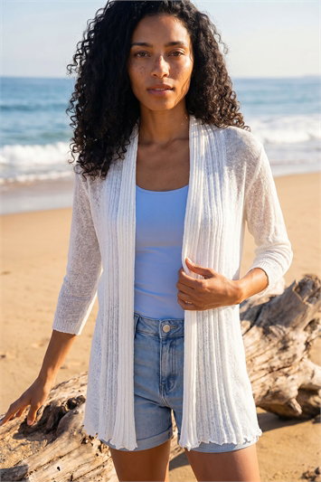White Longline Back Detail Cardigan
