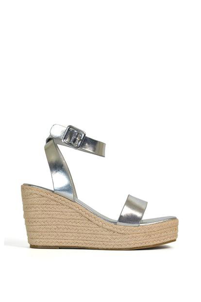 Metallic 'Linda' Strappy Platform Woven Wedge Heel Sandals