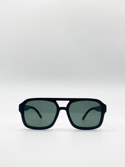 Black Navigator Retro Style Plastic Frame Sunglasses