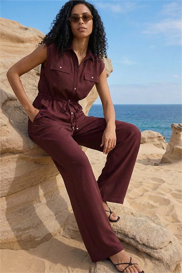 Brown Crepe Elasticated Waist Trouser
