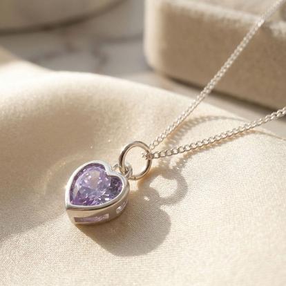 Purple Mini Heart Alexandrite June Birthstone Necklace