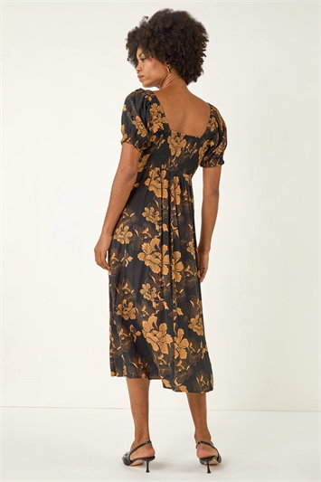 Floral Print Ruched Midi Dress 14788501