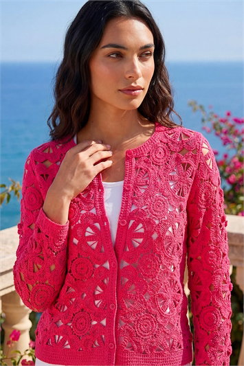 Pink Crochet Knit Cardigan