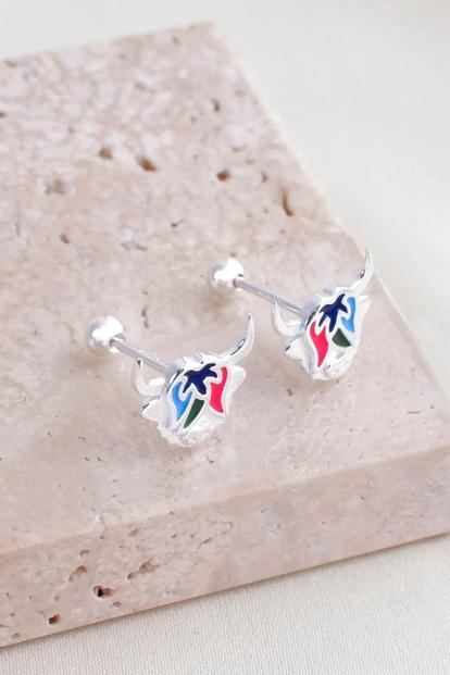 Multi Colourful Highland Cow Studs 20G - Pair