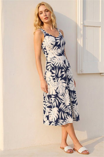 Palm Leaf Print Midi Dress 14849938