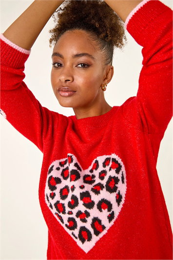 Red Animal Heart Detail Knit Jumper