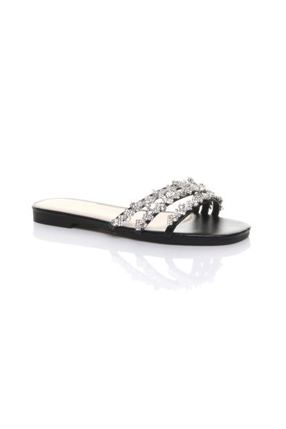 Black Flat Diamante Sandals Flip Flops Sliders