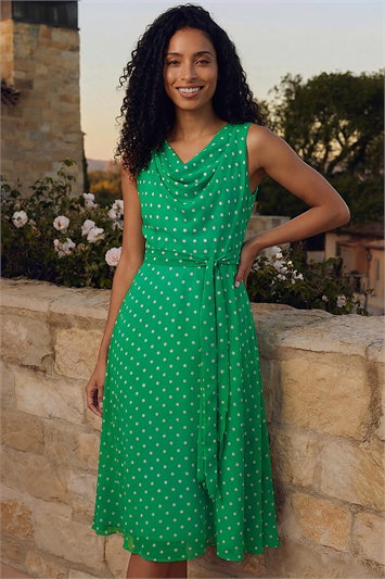 Polka Dot Cowl Neck Dress 14675534