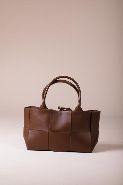 Brown Wide Woven Tote In Brown
