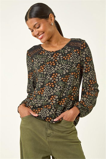 Green Printed Lace Stretch Top