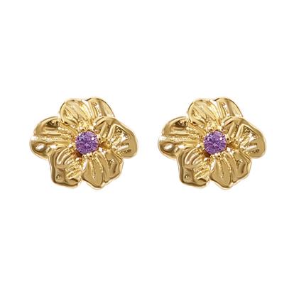 Metallic Amethyst February Birthstone Violet Birthflower Stud Earrings