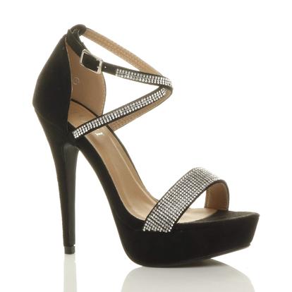 Black High Heel Crossed Straps Platform Sandals