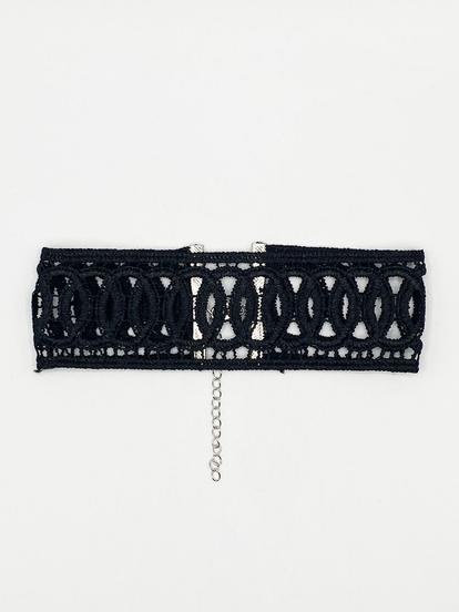 Black Black Wide Corded Effect Circular Detail Choker Necklace