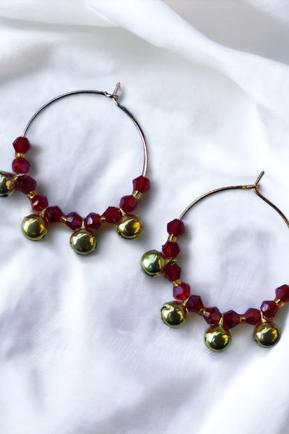 Red The Colourful Aura Gold Red Ghungroo 30Mm Huggie Hoop Earrings