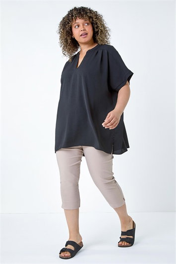 Curve Linen Look  V-Neck Longline Top 20159108