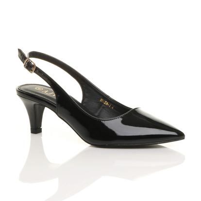 Black Mid Heel Slingback Pointed Toe Court Shoes