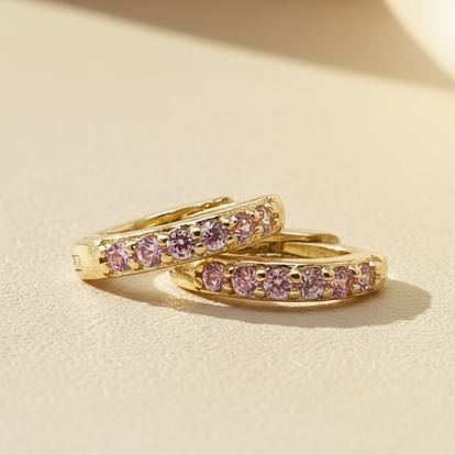 Pink Pink Tourmaline October Birthstone Huggie Gold Plated Hoop Earrings