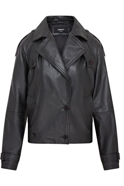 Black Cropped Oversized Trench Leather Jacket