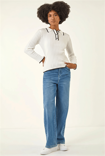 White Textured Colour Block Knit Jumper