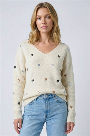 Sequin Heart Fluffy Knit Jumper 16226038