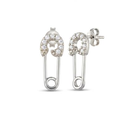 Metallic Sterling Silver Jewelled Mini Safety Pin Stud Earring
