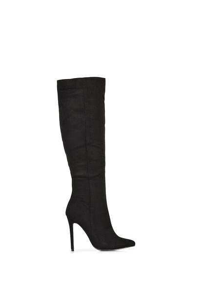 Black 'Nora' Pointed Toe Zip Up Knee High Stiletto Heel Long Boots