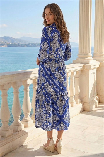 Petite Print Tiered Shirt Midi Dress 14821009