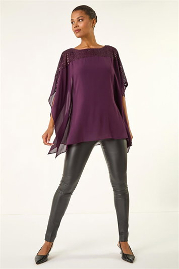 Sequin Yoke Contrast Chiffon Top 20178074