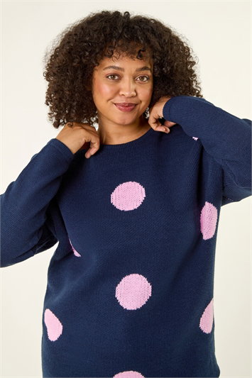 Blue Curve Large Spot Knit Jumper
