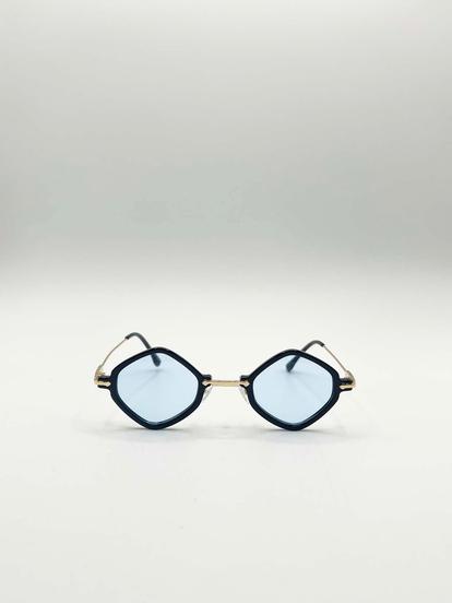 Blue Diamond Shape Sunglasses In Black Blue