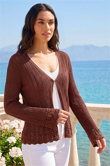 Brown Light Ribbed Knit Cardigan