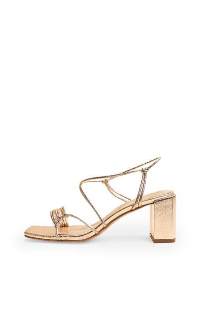 Metallic Taryn Gold Knotted Upper Block Heel Sandals