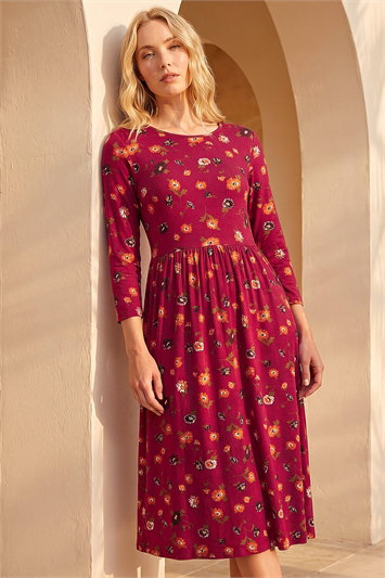 Floral Print Pocket Detail Midi Dress 14336781
