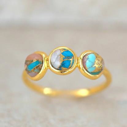 Minimalist Opal Turquoise Gemstone Gold Vermeil Ring M000027225