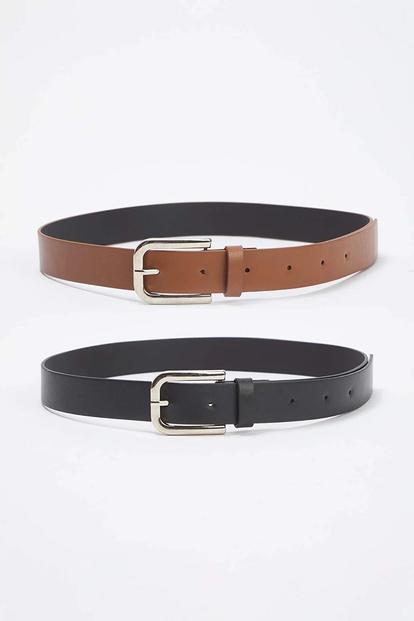 Multi Double Pack Silver Buckle Classic Faux Leather Belt
