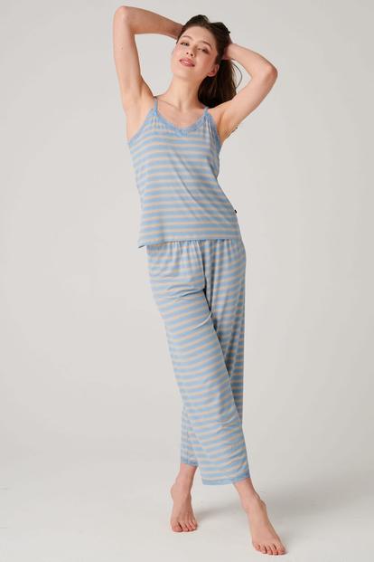 Blue "Cornish" Bamboo Lace Camisole Pyjama Set