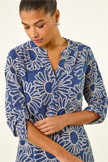 Blue Floral Puff Print Shirt