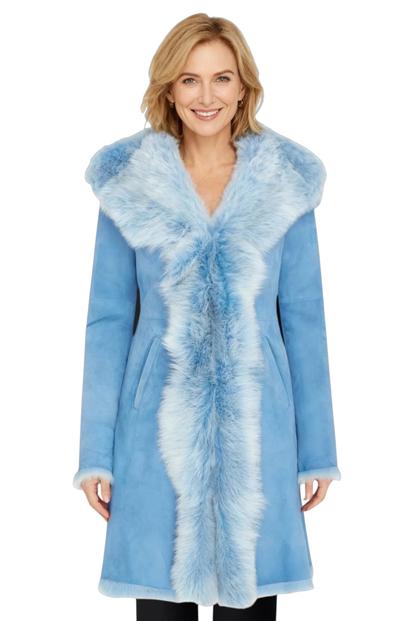 Blue Toscana Sheep Leather Suede Trench Coat
