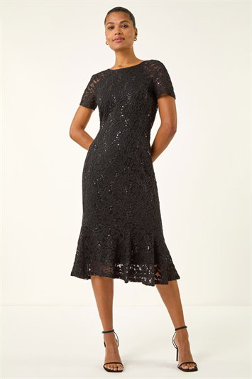 Leaf Lace Sequin Midi Dress 14292308