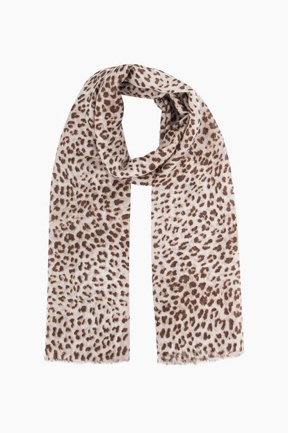 White Odessa Leopard Print Lightweight Scarf - Cream