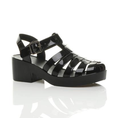 Pink Mid Block Heel Fisherman Gladiator Jelly Sandals