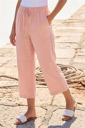 Petite Linen Blend Wide Cropped Trousers 18054407