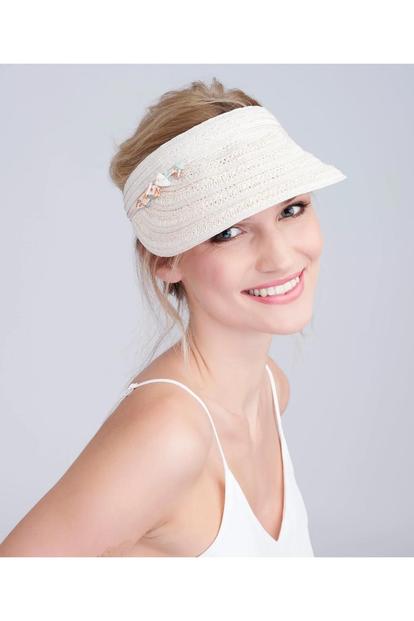 Pink Vera - Shell Beaded Straw Sun Visor - Light Pink