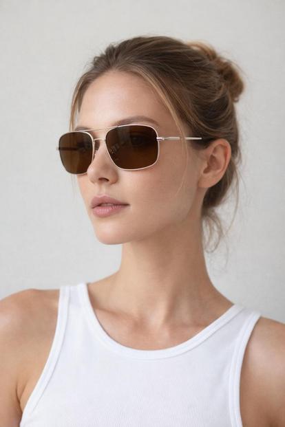 Brown Aviator Style Square Frame Sunglasses