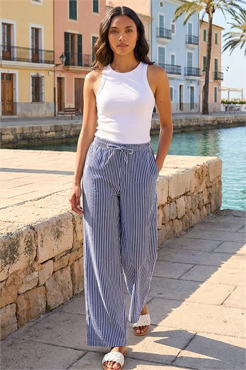 Blue Stripe Wide Leg Trouser