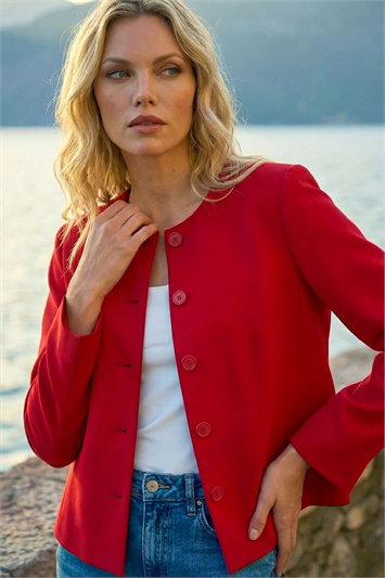 Red Crepe Textured Suit Jacket