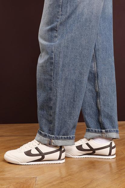 White 'Caia' Court Lace Up Trainer With Stripe Detail